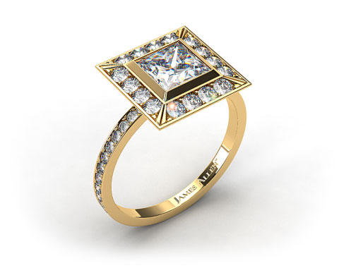 18k Yellow Gold Pave Set Halo Diamond Engagement Ring